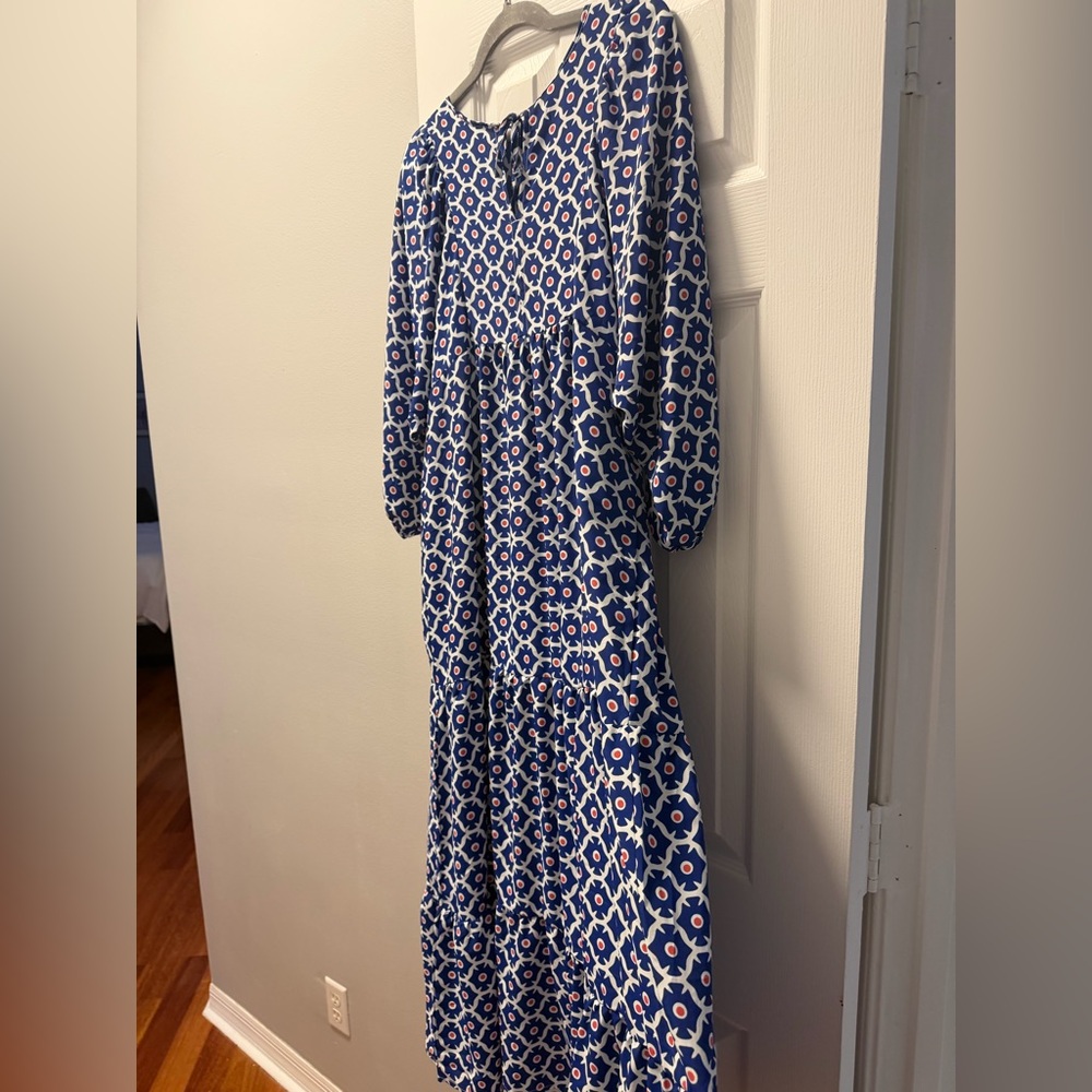 Blue and White Patterned Maxi Dress - Picture 7 of 8